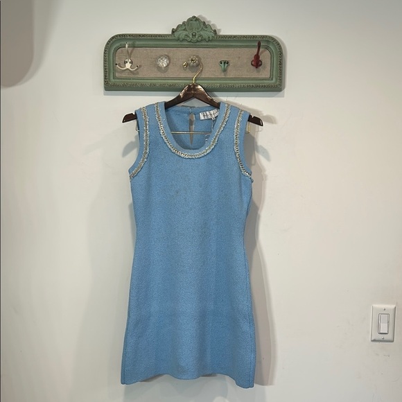 Endless rose powder Blue Sleeveless Dress with gold chain Trim medium - Picture 1 of 8